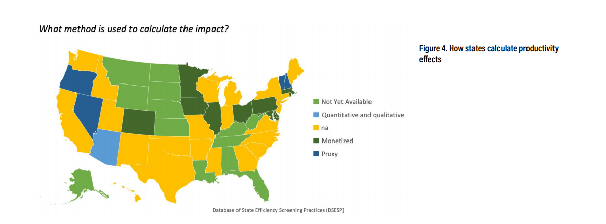 United States map showing how states calculate productivity effects