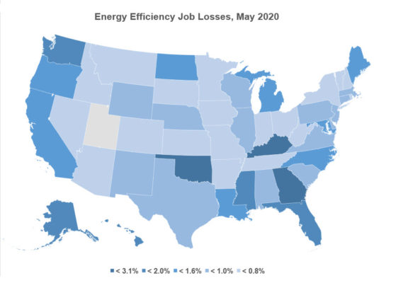 Energy efficiency jobs lost in May 2020 USA map