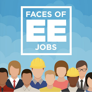 Faces of EE Jobs blue background people icons